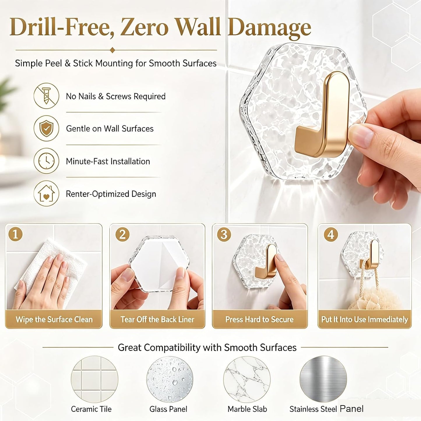 5 PCS Water Ripple Hexagonal Self Adhesive Hooks