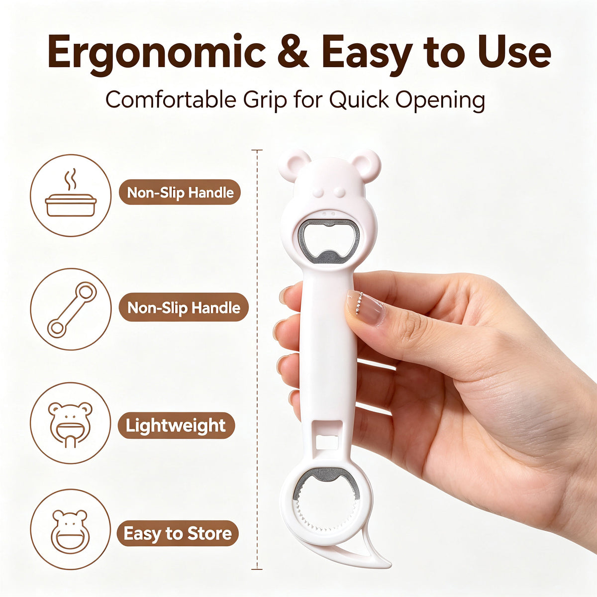 2-Pack Bear-Shaped Bottle Openers - Multi-functional Bottle Cap Openers