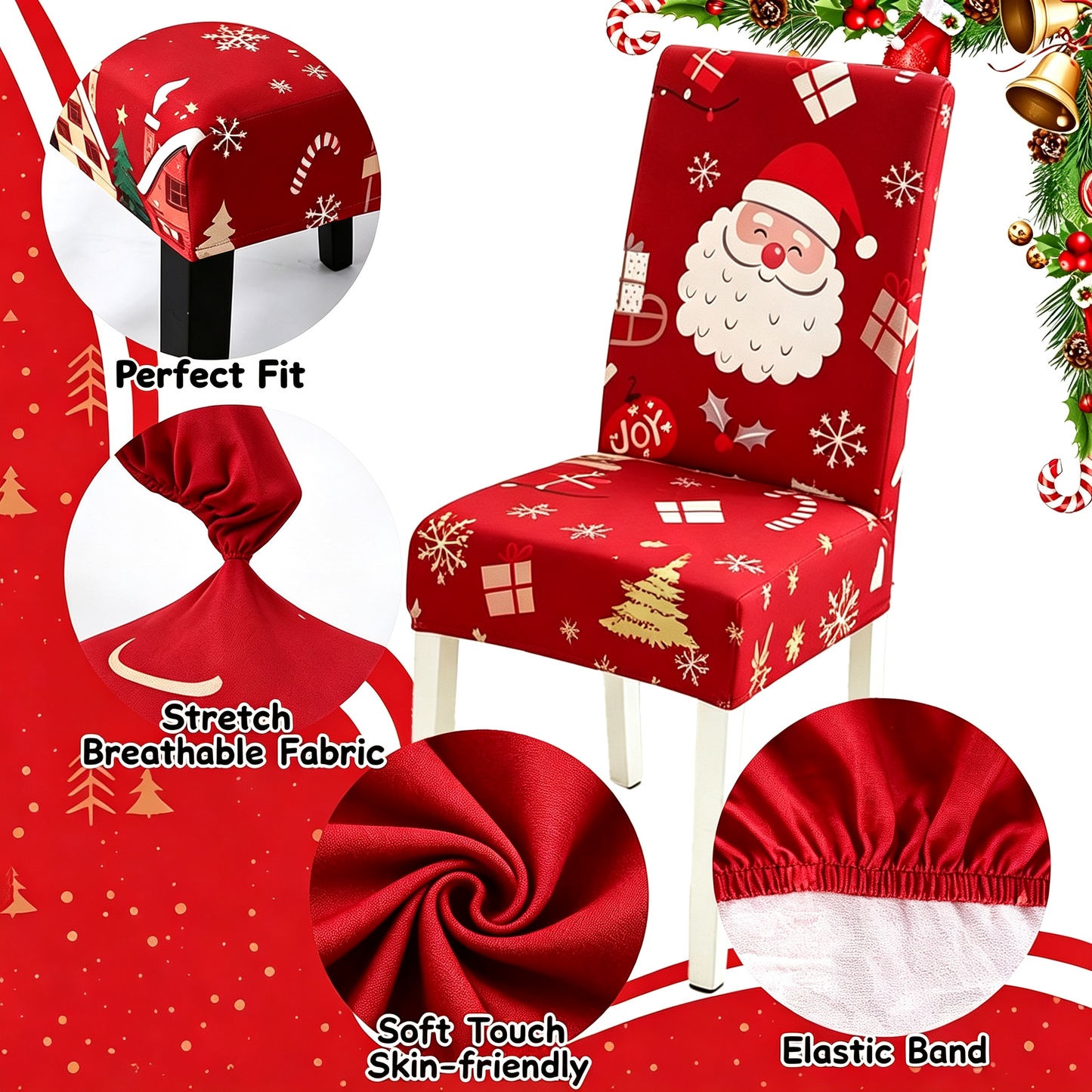 Christmas-Themed Stretchy, Washable Dining Chair Cover