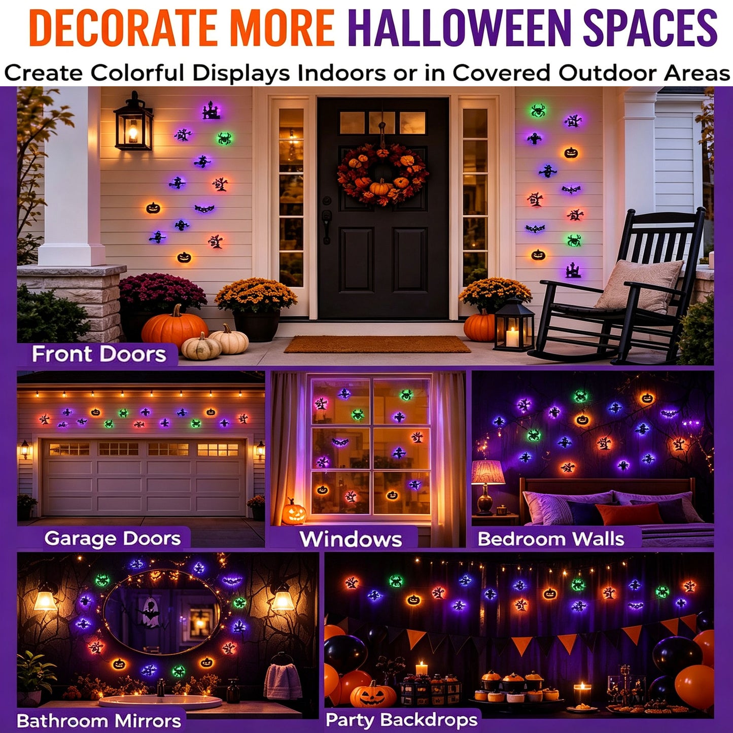 3D LED Halloween Wall Decals & Silhouette Lights 30-Pack Flickering