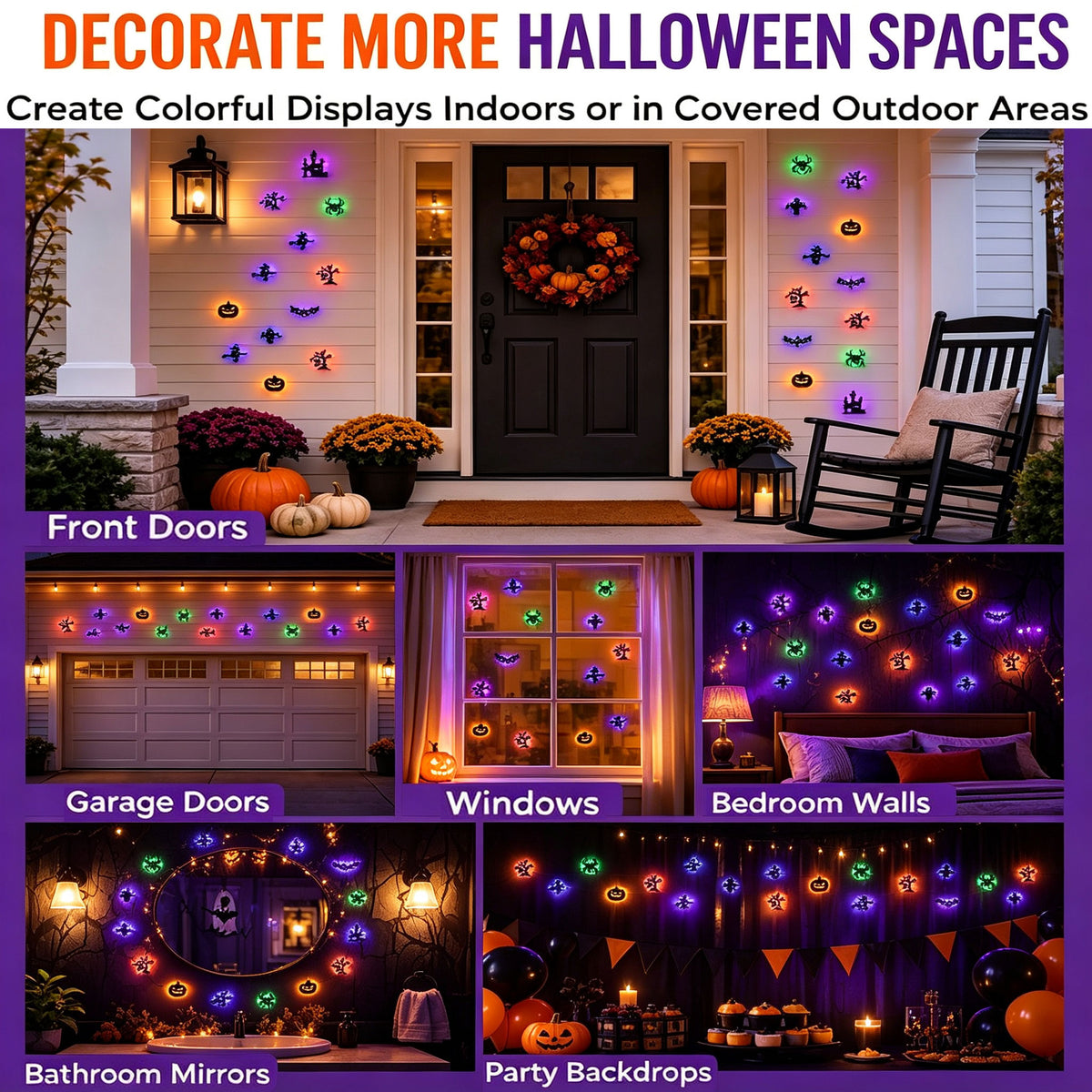 3D LED Halloween Wall Decals & Silhouette Lights 30-Pack Flickering