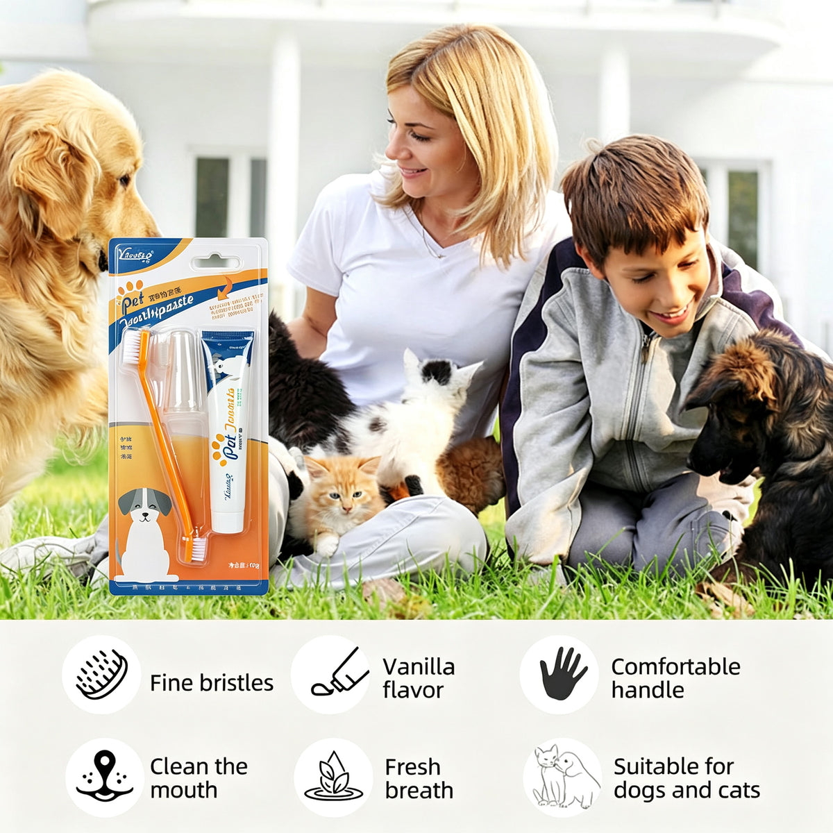 Beef-Flavored Pets Toothpaste Set - Double-Headed And Finger Toothbrush