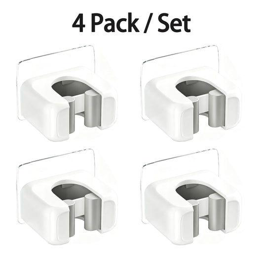 4 Pack / Set Wall-Mounted Self-Adhesive Broom Holder—No-Drill Storage Hook