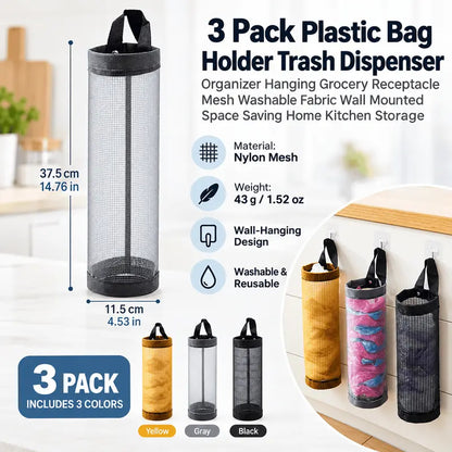 3Pcs Plastic Bag Holder Storage Organizer for Home,Washable Fabric