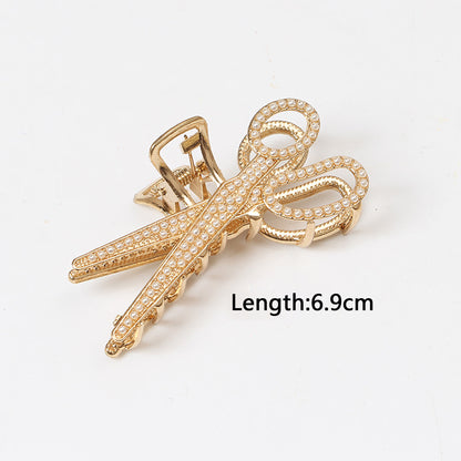 3 pcs Large Scissor-Shaped Metal Claw Clip with Pearls
