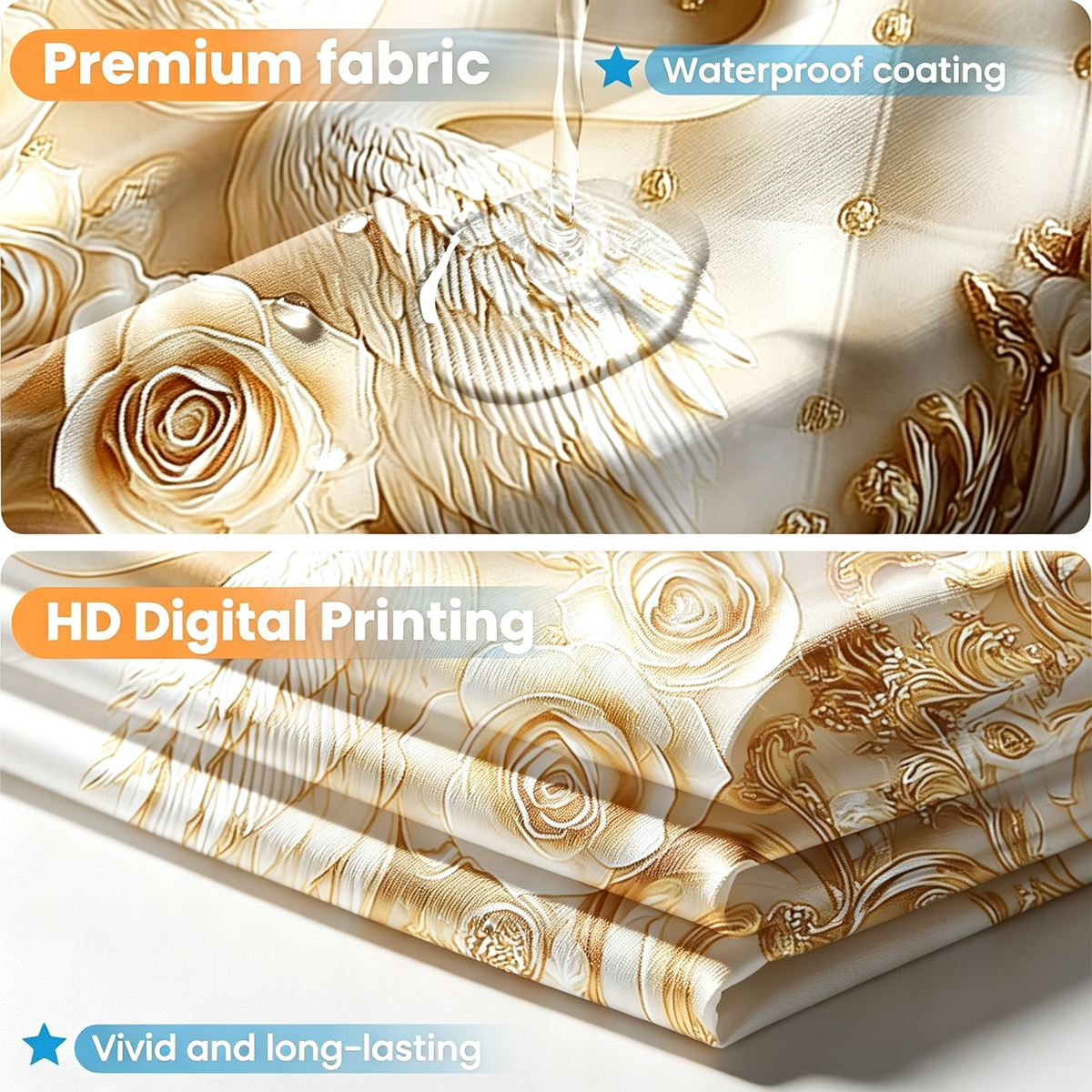 3D Gold Swan Shower Curtain with 12 Hooks