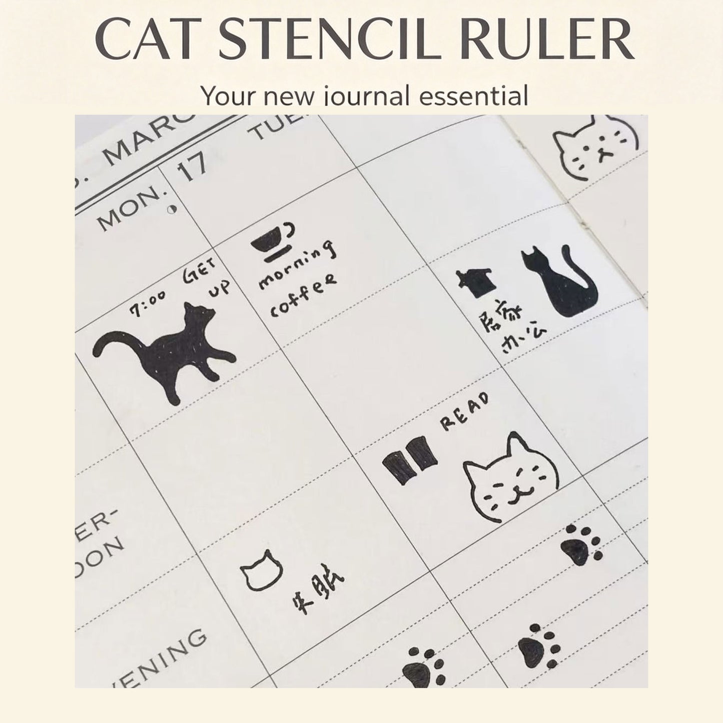 Hand-painted cat-themed ruler