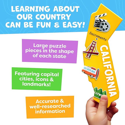 Mapology United States Flash Card Puzzle with Flags, Country- Capitals