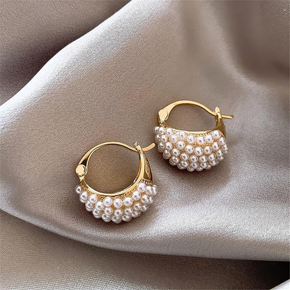 Sweet Cluster Imitation Pearl Hoop Earrings Fashion Jewelry for Women