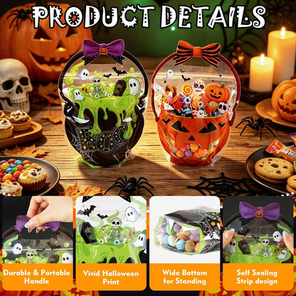 10-Pack Halloween Candy Bags, Pumpkin Skull Plastic Gift Bags