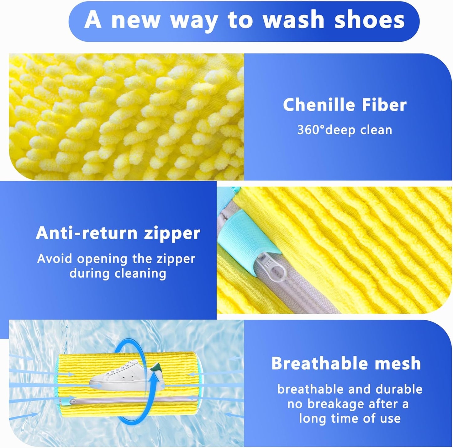 Reusable Shoe Washing Bag- Chenille Laundry Bag For Washer & Dryer