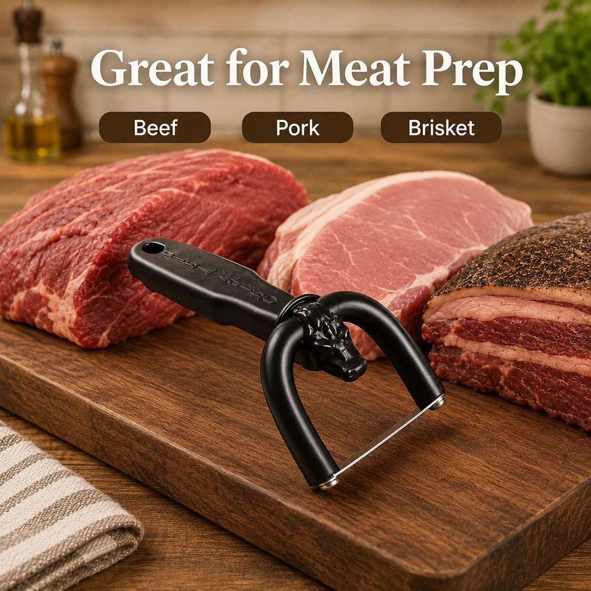 Handheld Steel Blade Meat Cutting Knife, U-Grip Ergonomic Fat Trimming