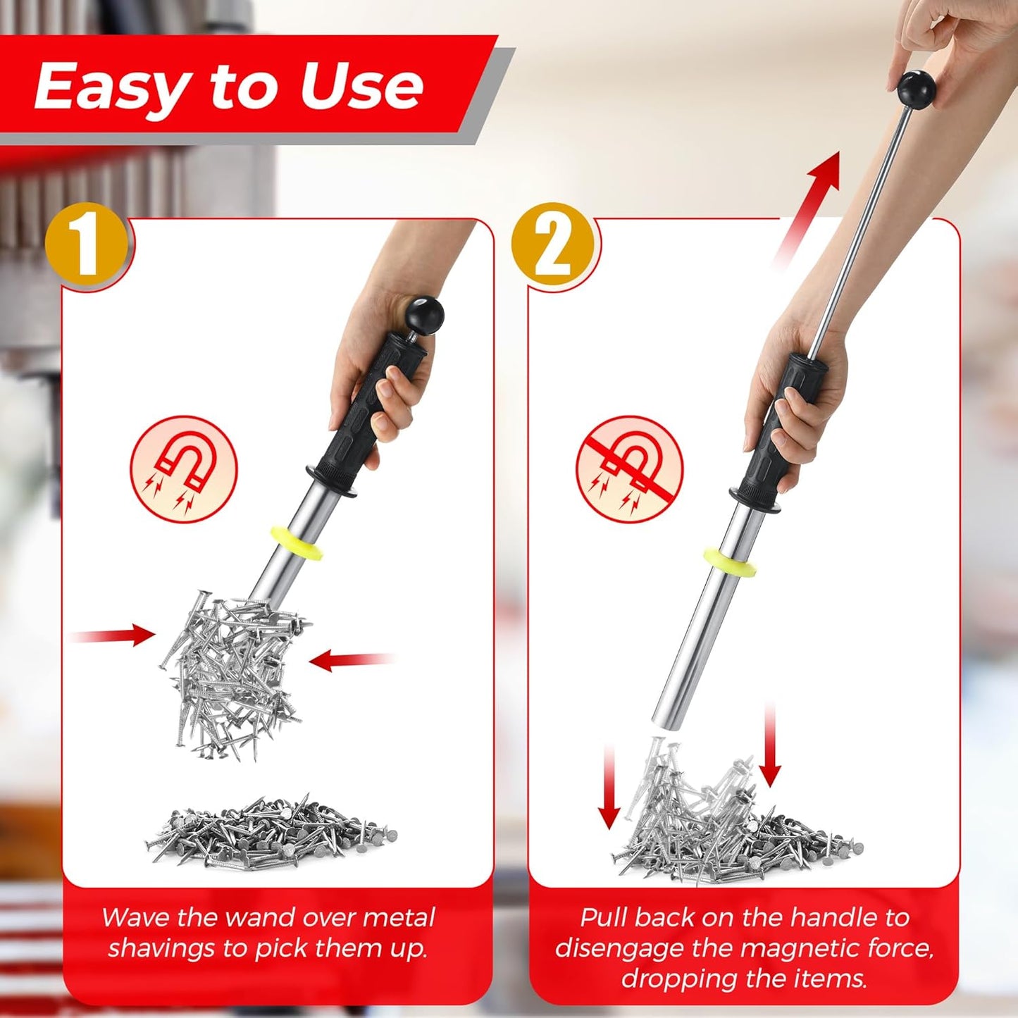 Magnetic Pickup Tool with Quick Release Handle Metal Chip Collector Wand