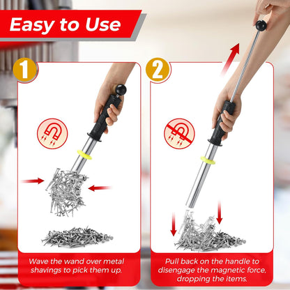 Magnetic Pickup Tool with Quick Release Handle Metal Chip Collector Wand