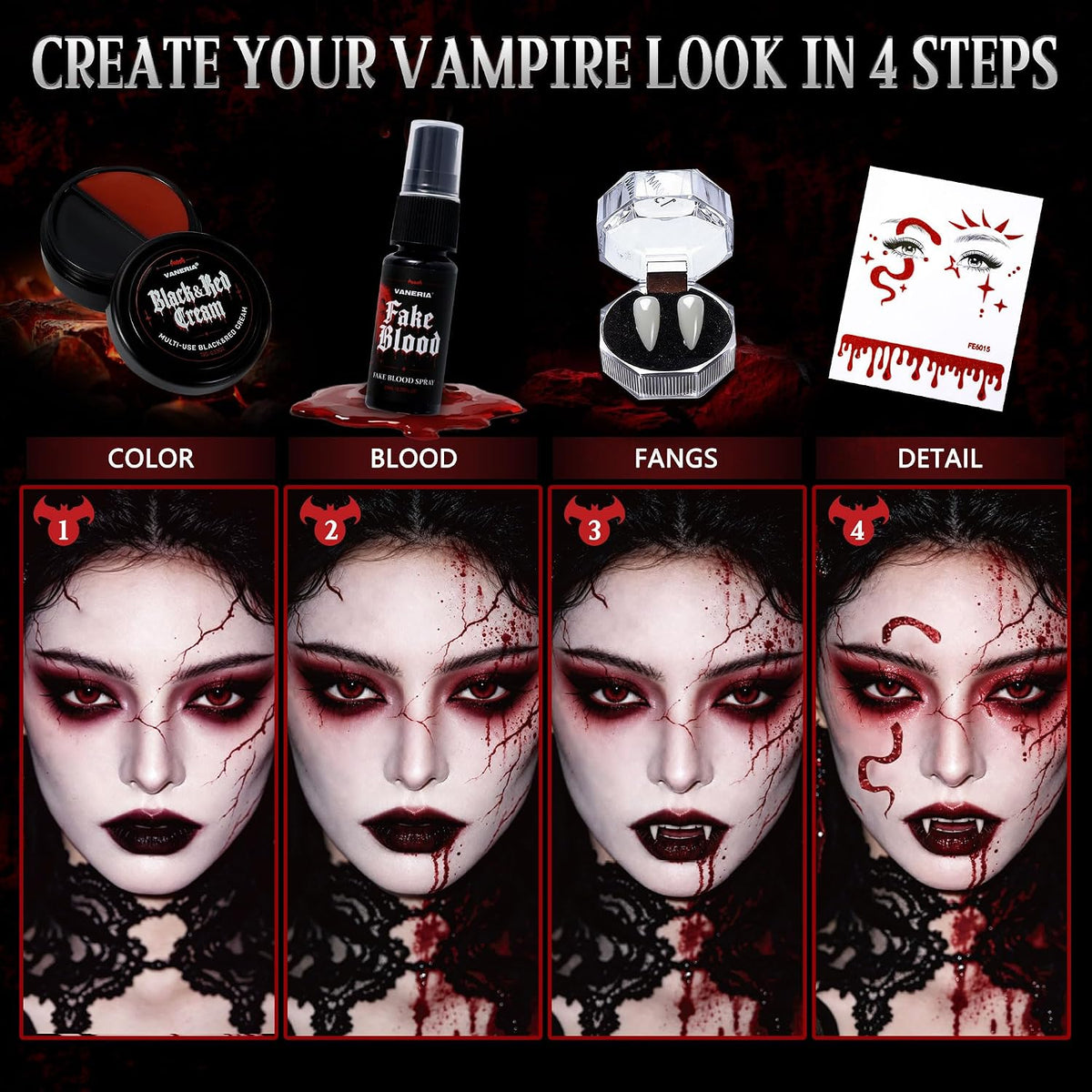 Halloween Vampire Makeup Kit, SFX Face & Body Paint Set