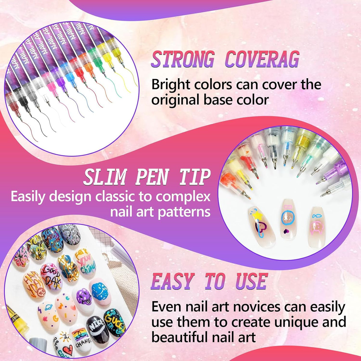 12-Color Nail Art Pen Set - 3D Quick-Drying 0.5mm Nail Polish Pens