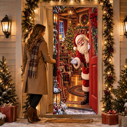 Santa & Reindeer Stretch Fabric Door Banner with Elastic Edges