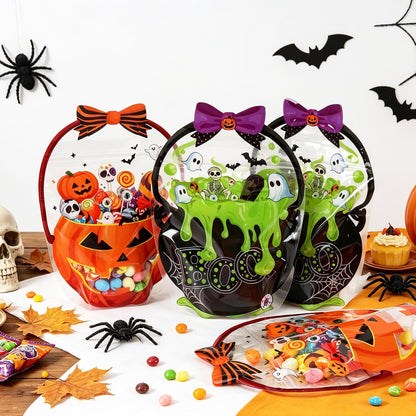 10-Pack Halloween Candy Bags, Pumpkin Skull Plastic Gift Bags