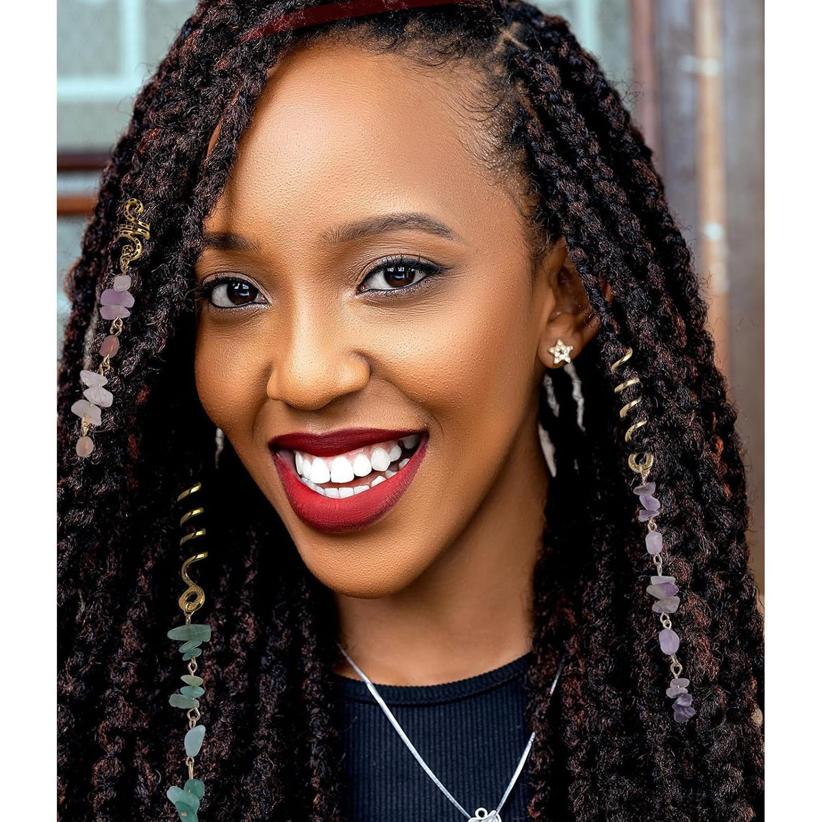 Colorful Natural Stone Pendant Hair Accessories - Crystal Dreadlocks Accessories