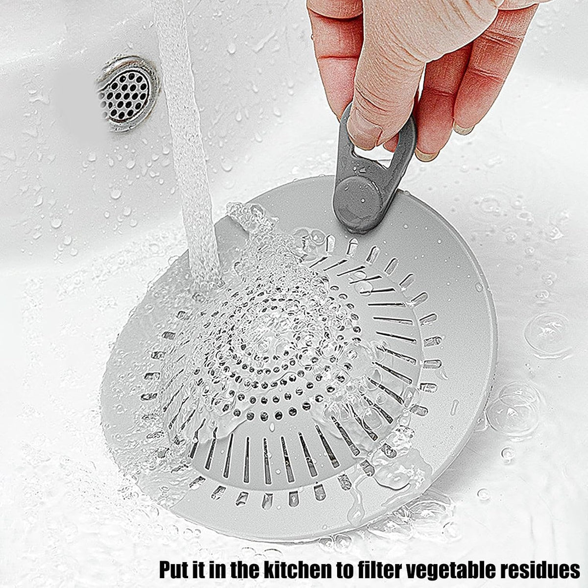 2 Pcs Silicone Drain Strainer, Pull-Tab Hair Catcher for Bathroom & Kitchen