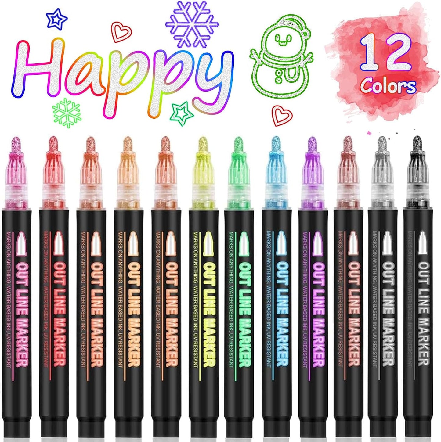 Double-Line Outline Pens Set – DIY Colorful Highlighter Markers