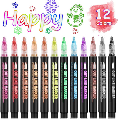 Double-Line Outline Pens Set – DIY Colorful Highlighter Markers