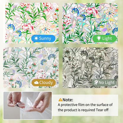 Floral Stained-Glass Style Privacy Window Film