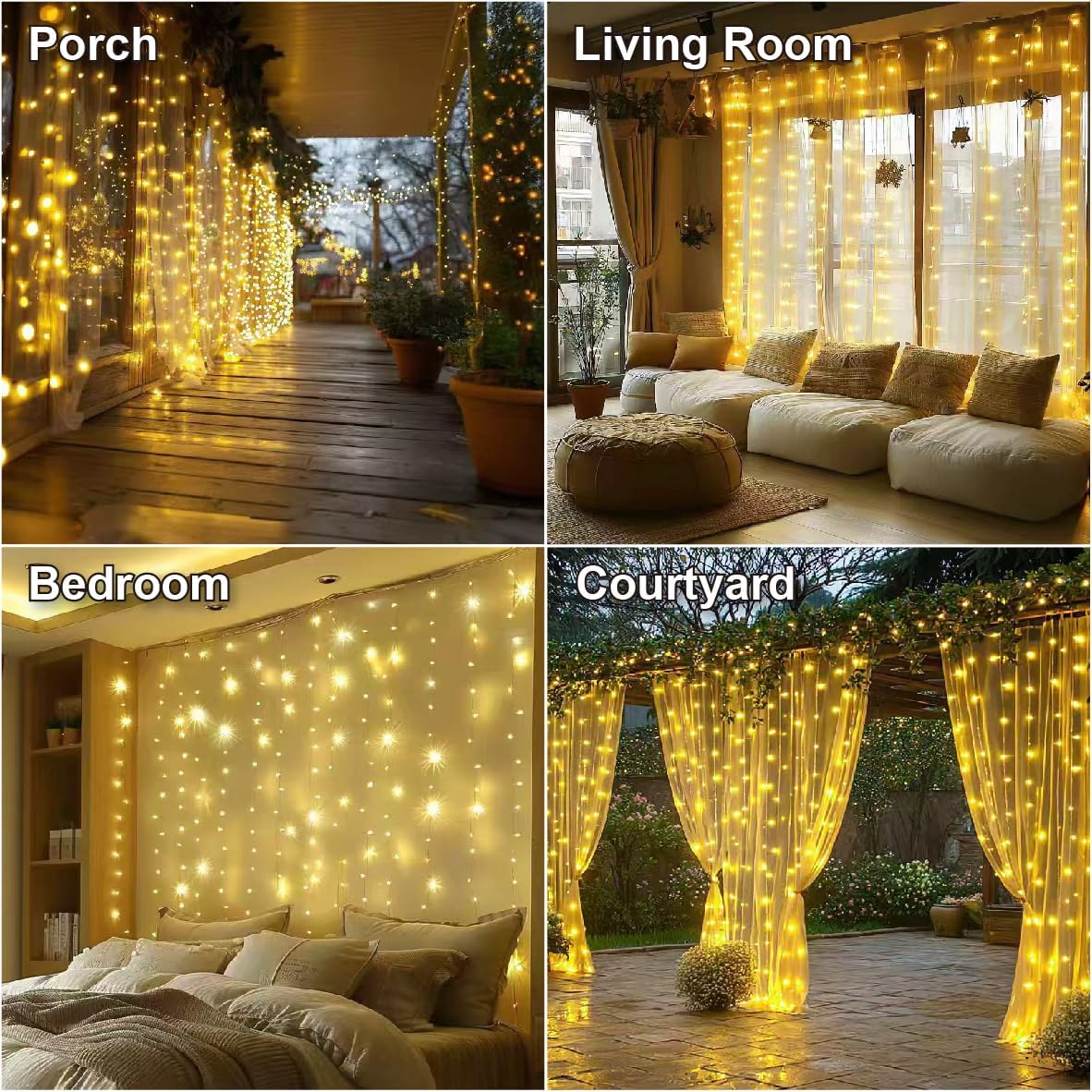 300-LED Curtain String Lights (3m x 3m) — Perfect for Bedroom Decor