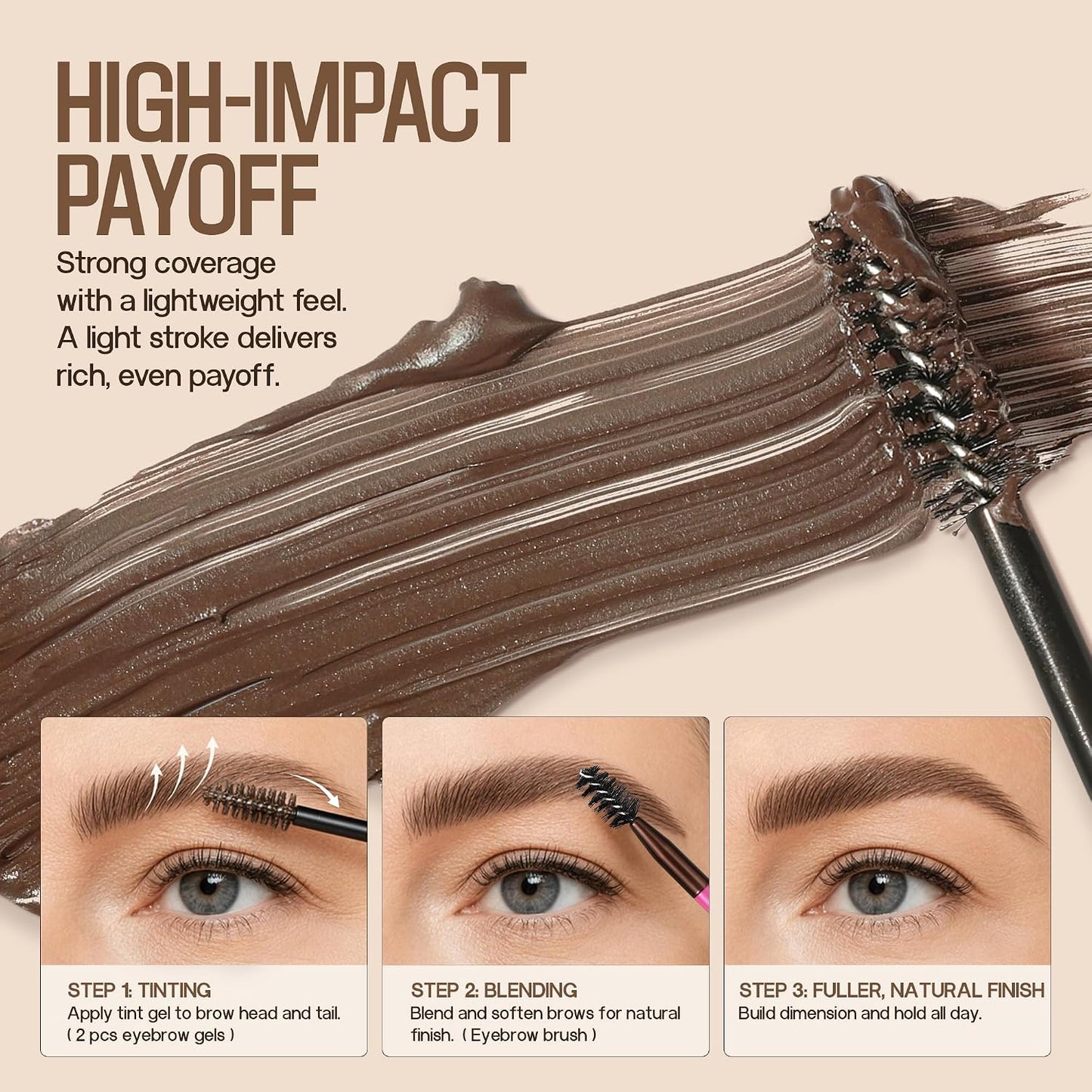 Tinted Brow Gel – Waterproof Mascara for Sparse Brows, Brow & Eye Dual-Use