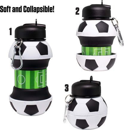 19oz/550ml Soccer Ball Water Bottle Collapsible - Food Grade with Carabiner Clip