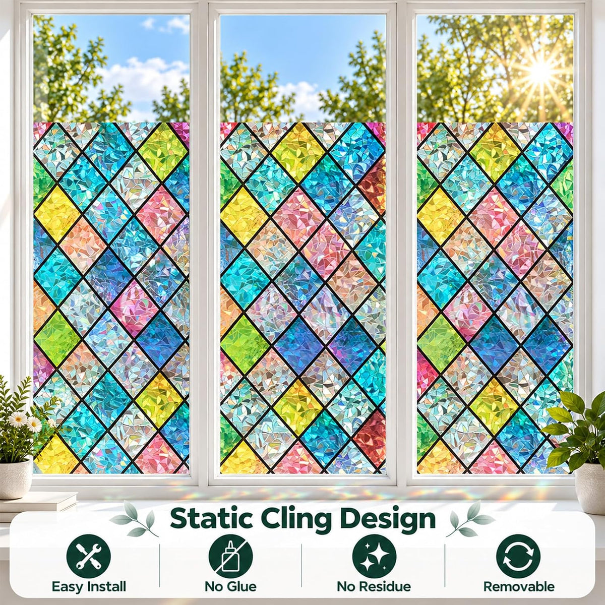 Peel-Off Patterned Adhesive Floral Mural Stickers for Wall & Window