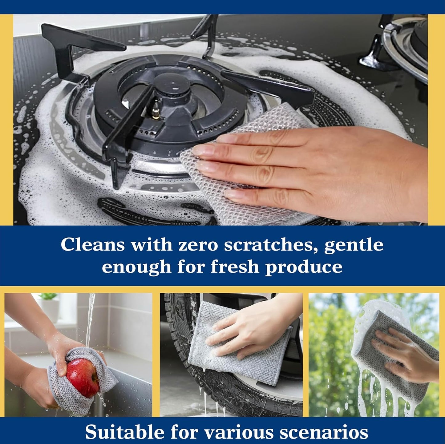 12pcs Scratch-Free Steel Dishcloths. Reusable, Quick-Dry, Odorless