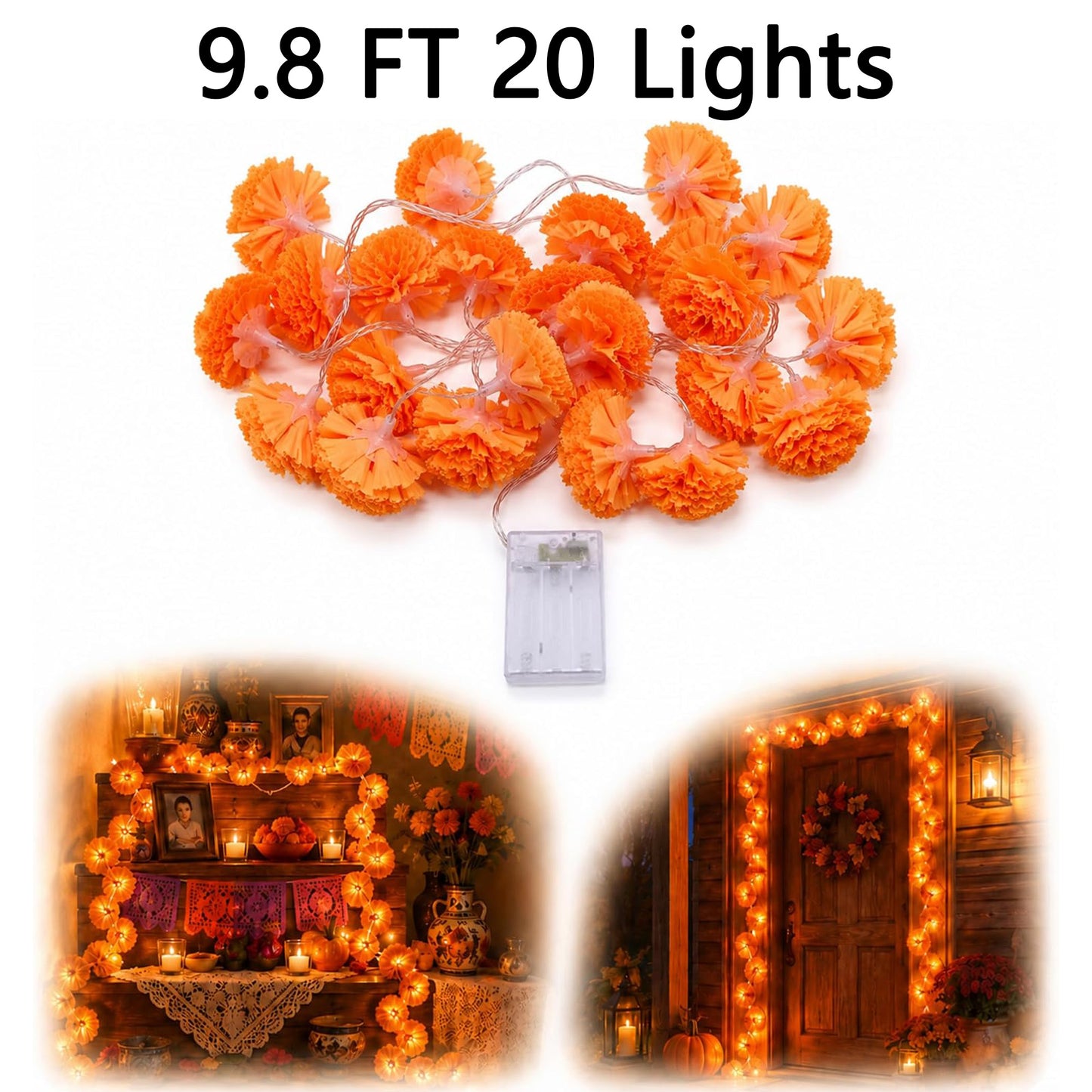 Lighted Marigold Garland String Lights 9.8 FT – 20 LED