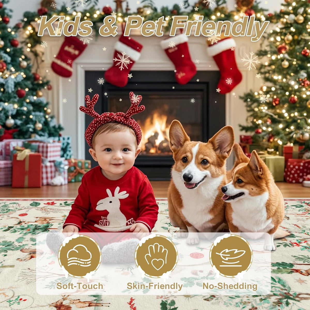 Christmas-themed Rug - Machine Washable, Non-Slip