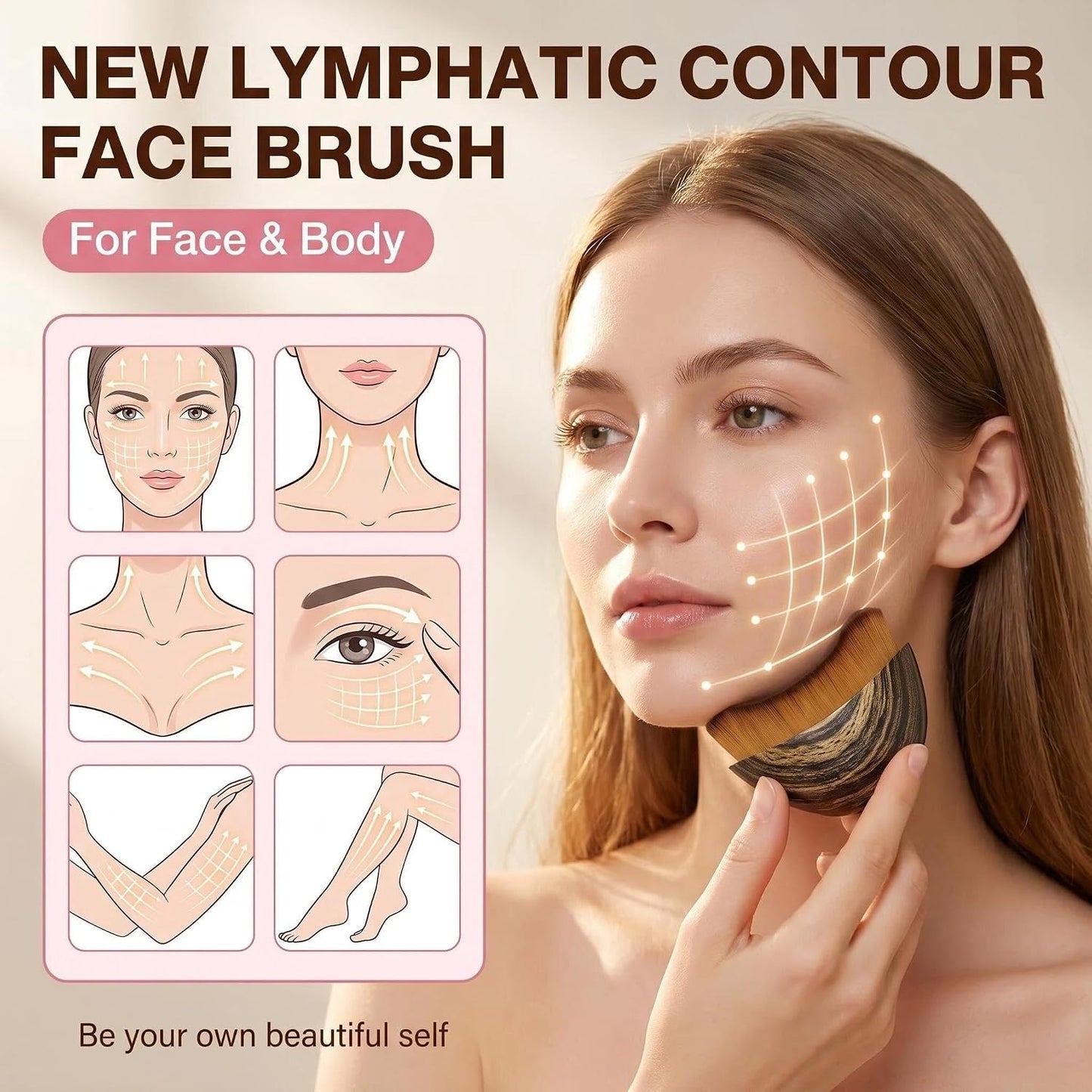 2PCS Lymphatic Contour Face Brush – Soft Facial Massage Tool for Sculpting, Puffiness Reduction & Skin Glow