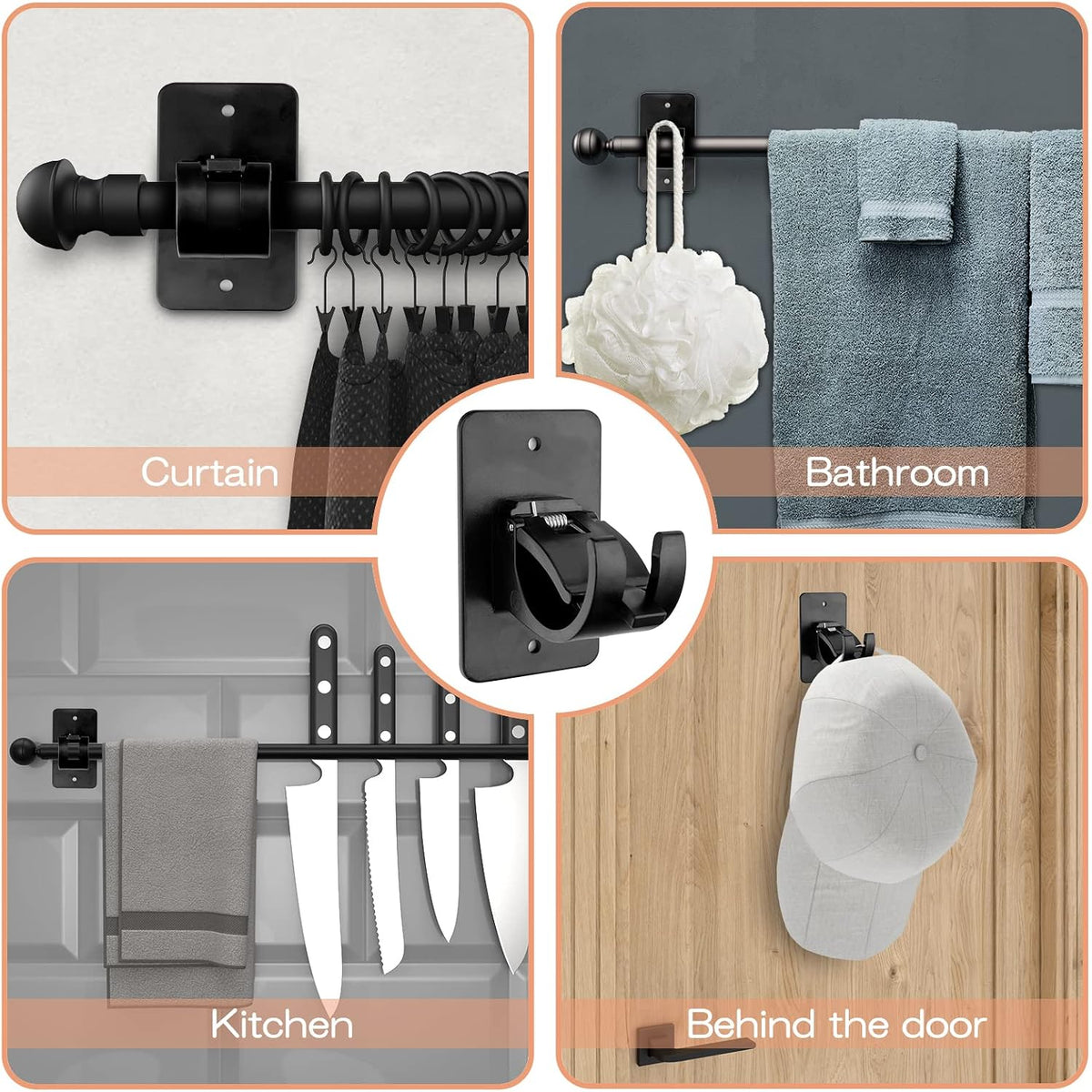 10-Pack No-Drill Self-Adhesive Multifunctional Acrylic Gel Curtain Rod Holder Hooks