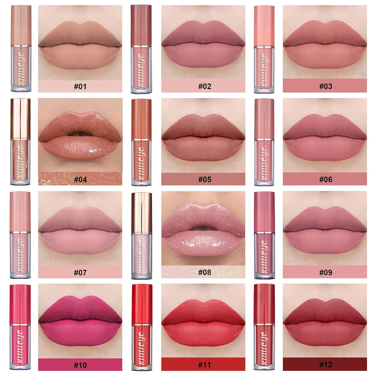 12-Color Matte & Glossy Liquid Lipstick Set – Long-Lasting Waterproof Lip Gloss