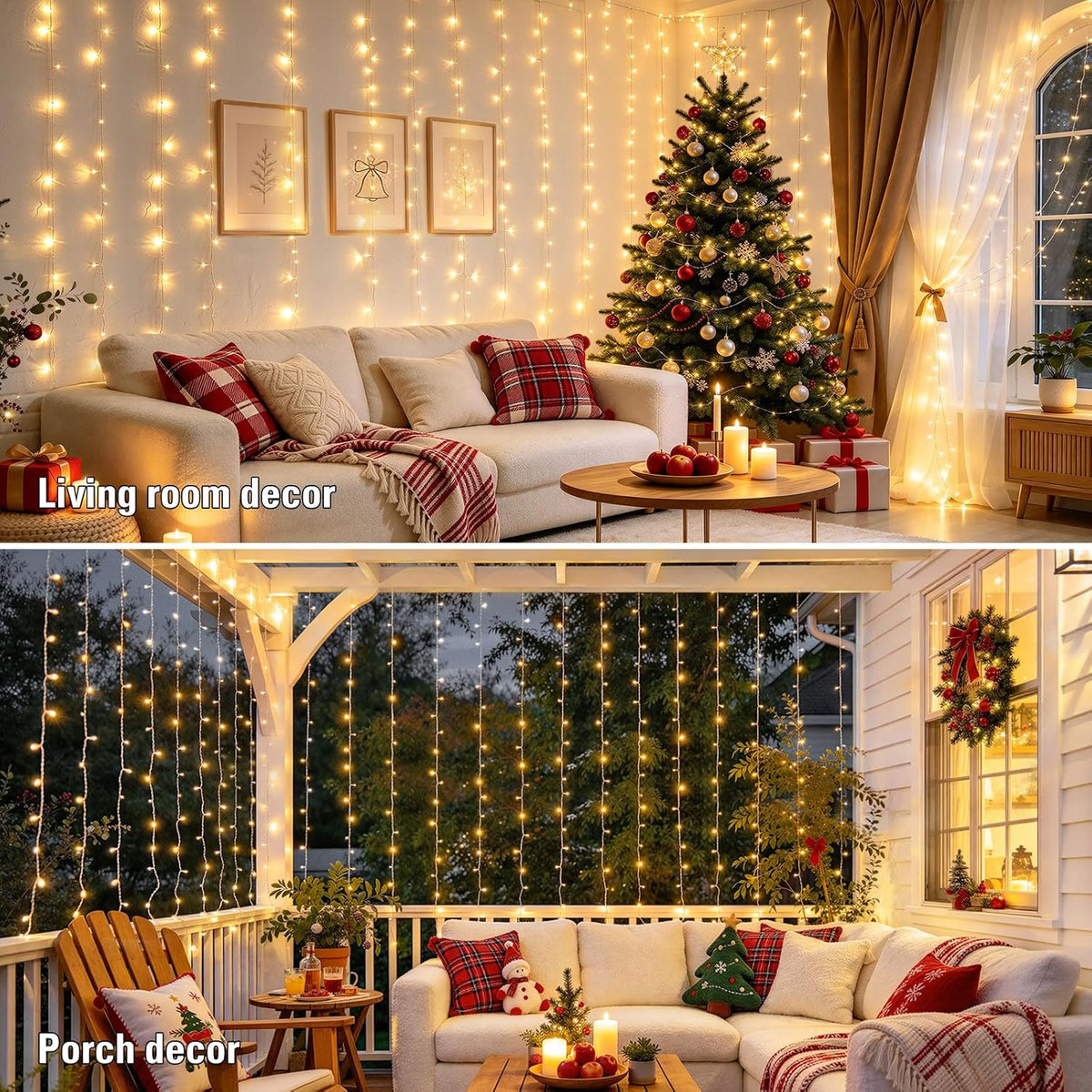 Super-Bright 300 LED Curtain Fairy Lights, 9.8x9.8ft Christmas Decorations