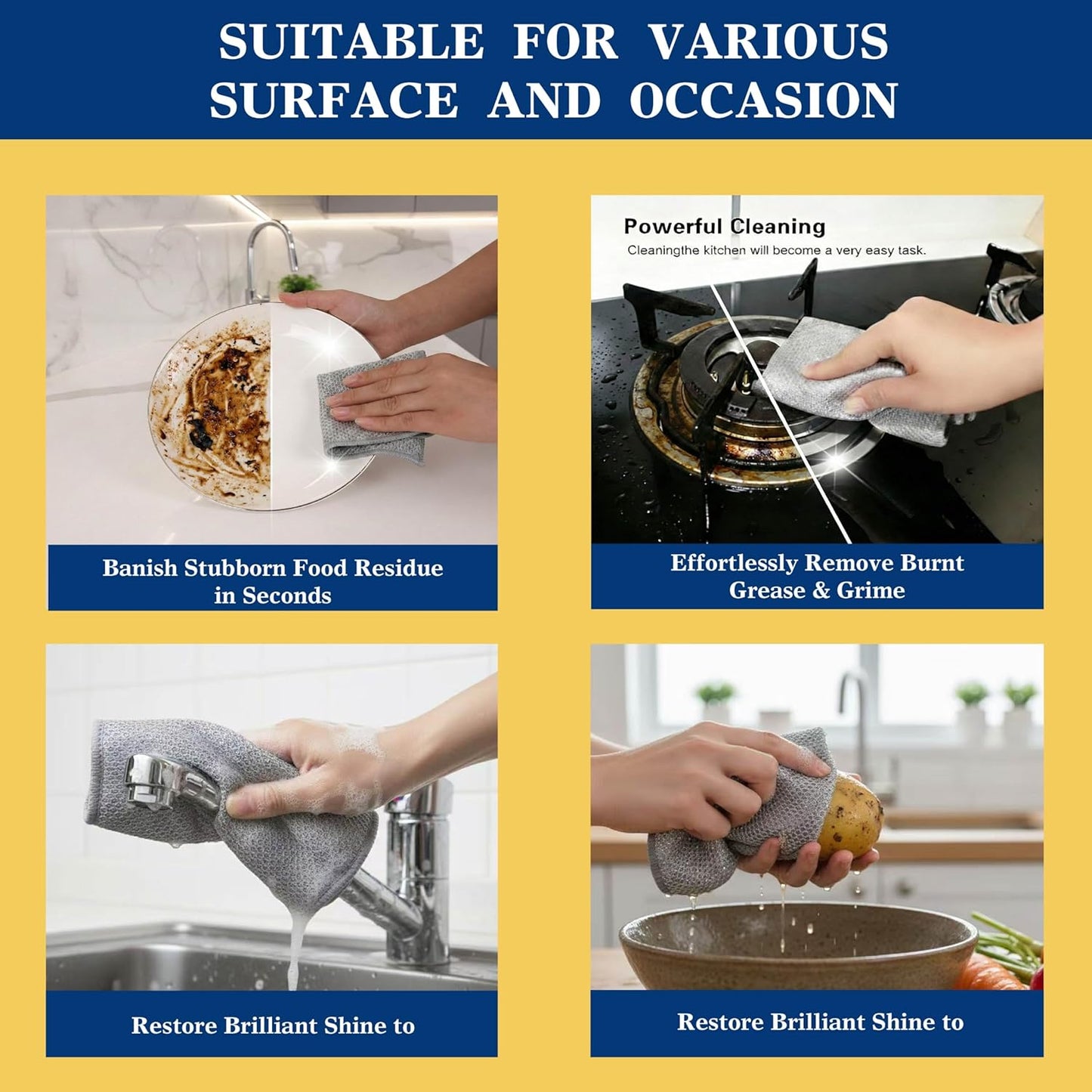12pcs Scratch-Free Steel Dishcloths. Reusable, Quick-Dry, Odorless