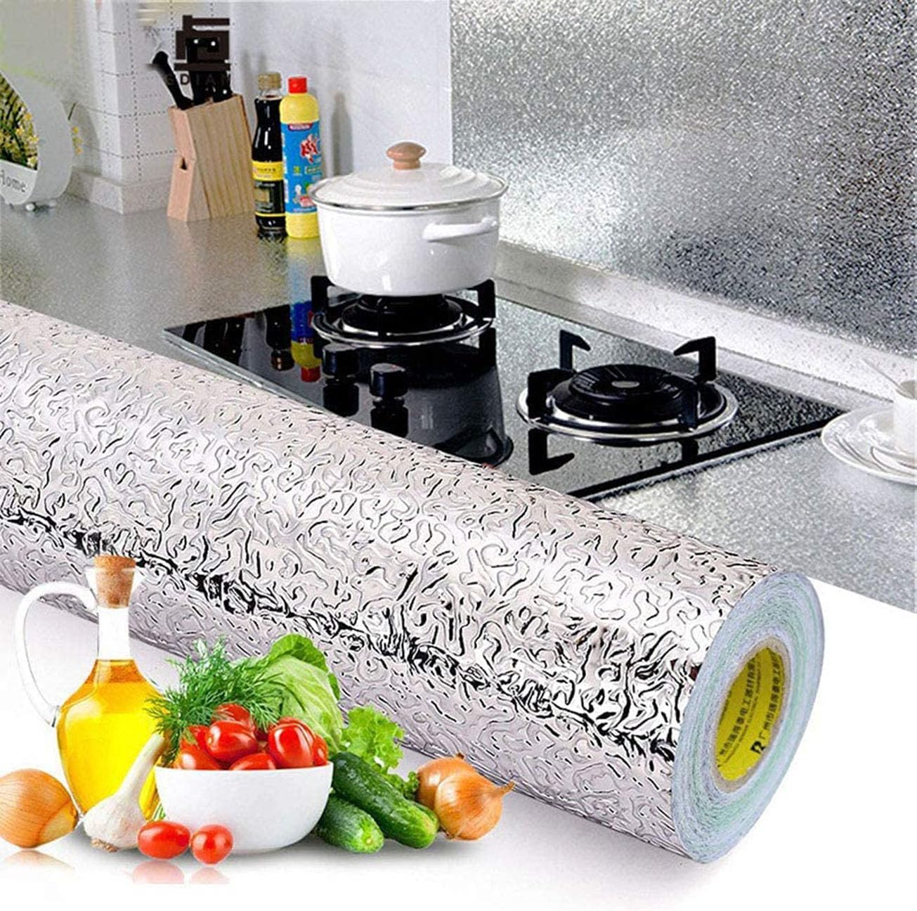 Oil-Proof Aluminum Foil Kitchen Sticker (Waterproof & Heat-Resistant, 40cm x 3m)