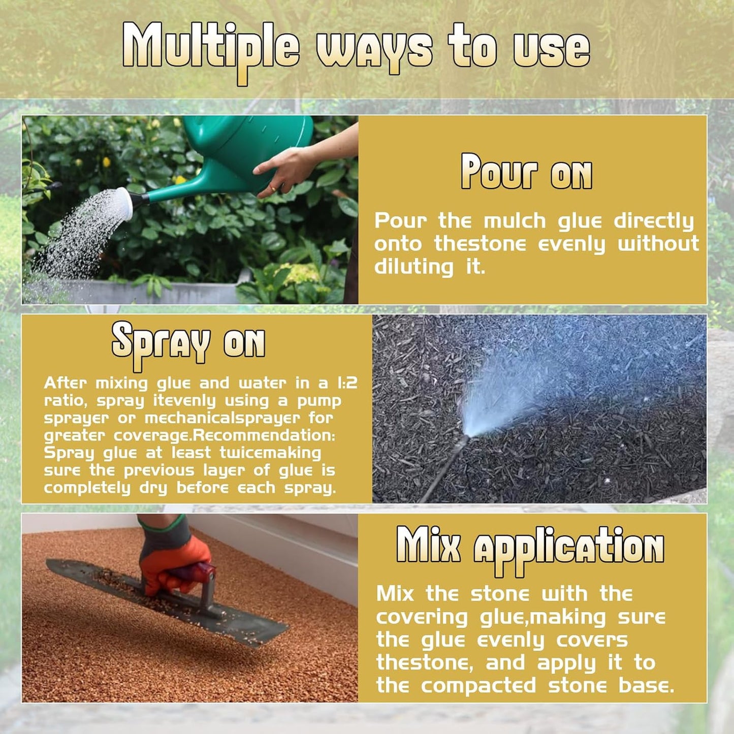 Ready to Use Mulch Glue, Gravel Binder Rubber Mulch Lock Adhesive, Heavy Rain Windproof for Gardens