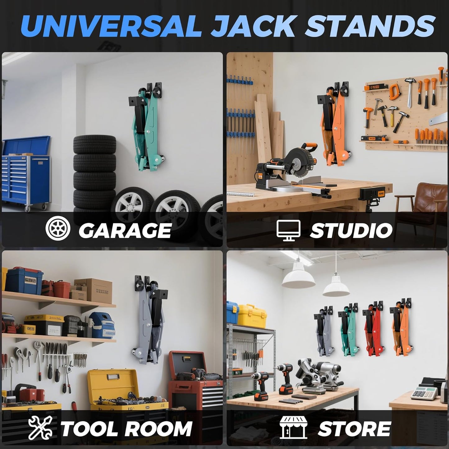 Jack Stand Wall Mount Organizer, Heavy Duty Wall Mount Jack Stand Holder