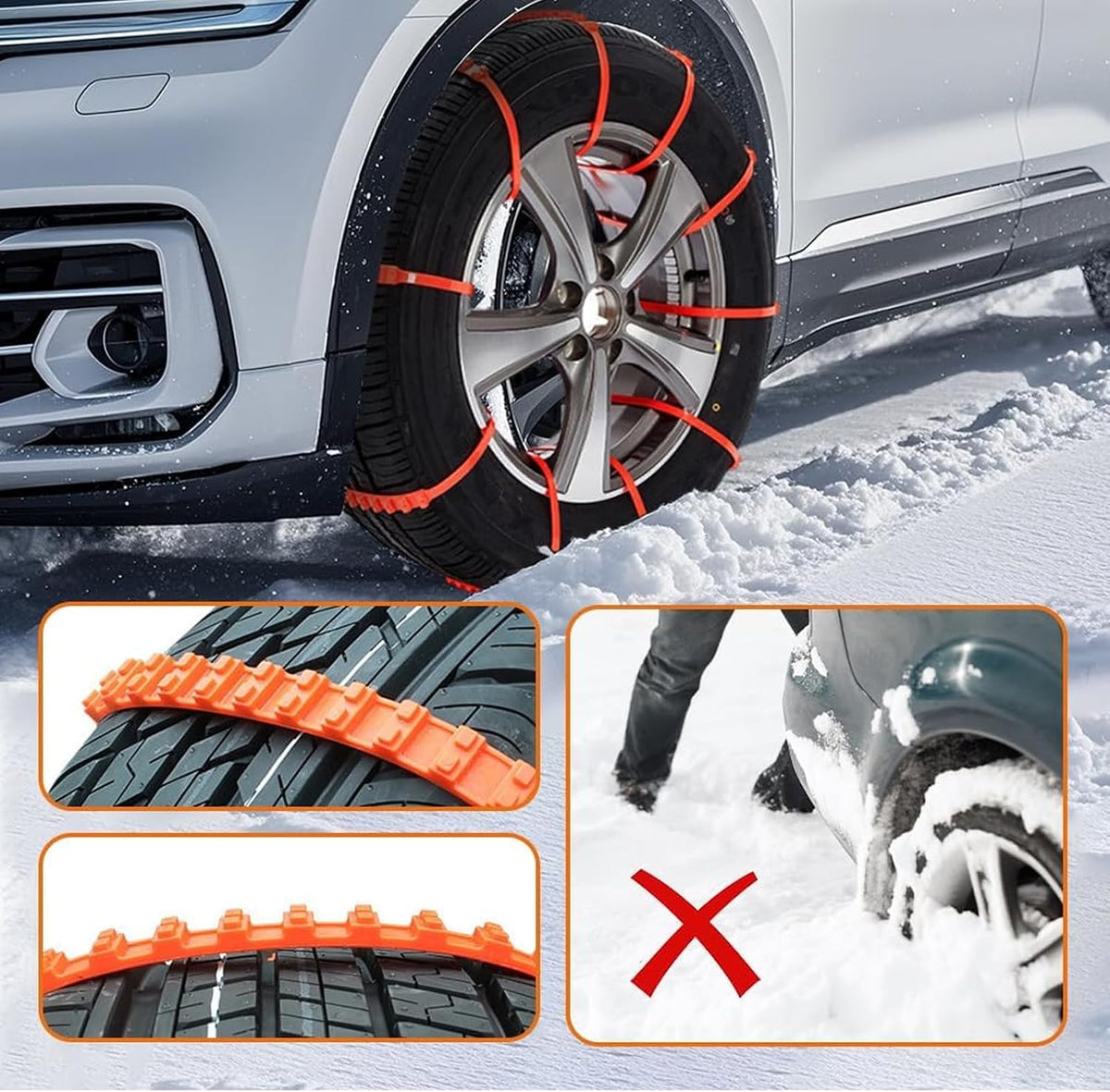 10Pack Emergency Anti-Skid Traction Chains, Reusable Snow Tire Chains for Trucks & SUVs