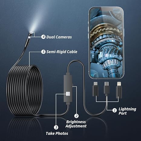 Endoscope Camera with Light, Endoscope with Semi-Rigid Snake Camera