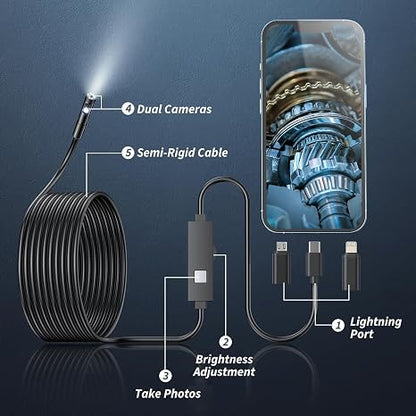 Endoscope Camera with Light, Endoscope with Semi-Rigid Snake Camera