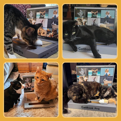 Laptop-Shaped Corrugated Cardboard Cat Scratcher With Ball Track Toy