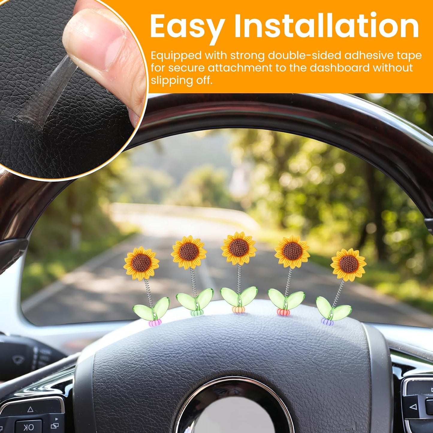 5 Pcs Sunflower Car Dashboard Decorations for Cute Cars