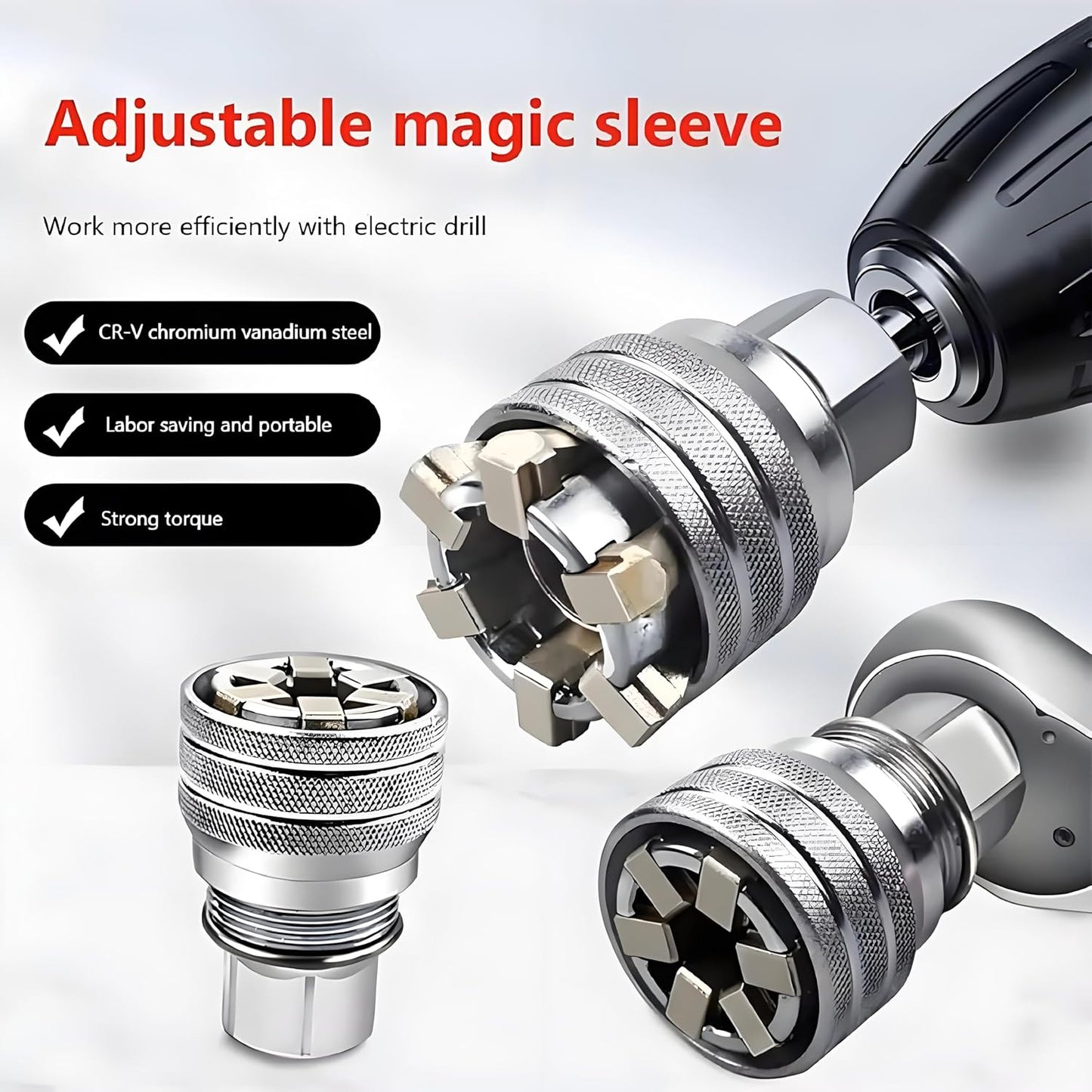 Adjustable Universal Socket Wrench 3/8" Drive Multi-Function Power Drill Bit Adapter
