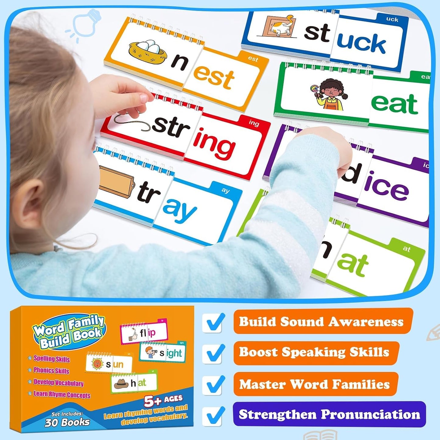 Phonics Flash Cards Word Family Build Book 30 Flip Books