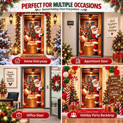 Santa & Reindeer Stretch Fabric Door Banner with Elastic Edges